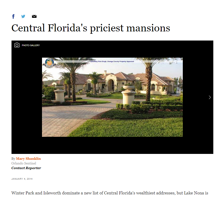 Orlando Sentinel MansionQuest article 2014